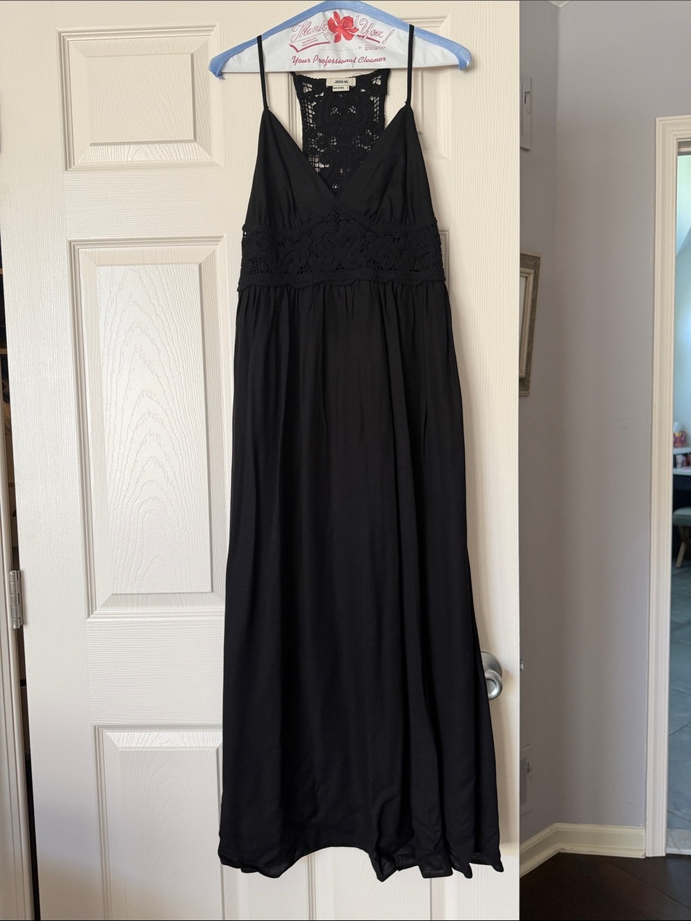 Jason Wu Black Crochet-Back Spaghetti Strap Maxi Dress